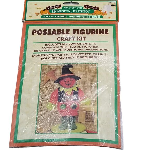 Vintage Homespun Creations-Poseable Figurine Craft Kit -Pumpkin Scare Crow-NIP - Picture 2 of 6